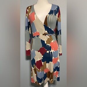 Boden Elodie Jersey Faux Wrap Long Sleeve Dress Abstract Print Office Size 10R